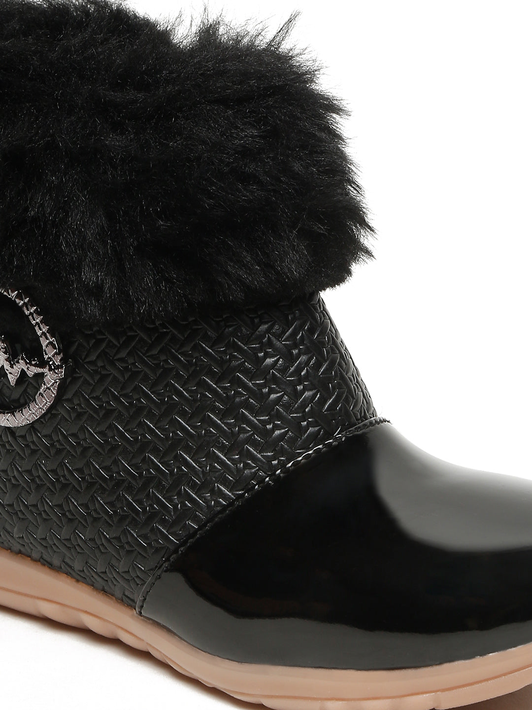 Tiny Bugs Girls Party Wear Embellished Fur Boots - Black