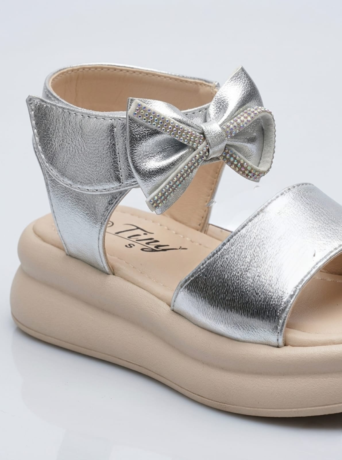 Tiny Bugs Girls Velcro Party Wear Sandals - Silver