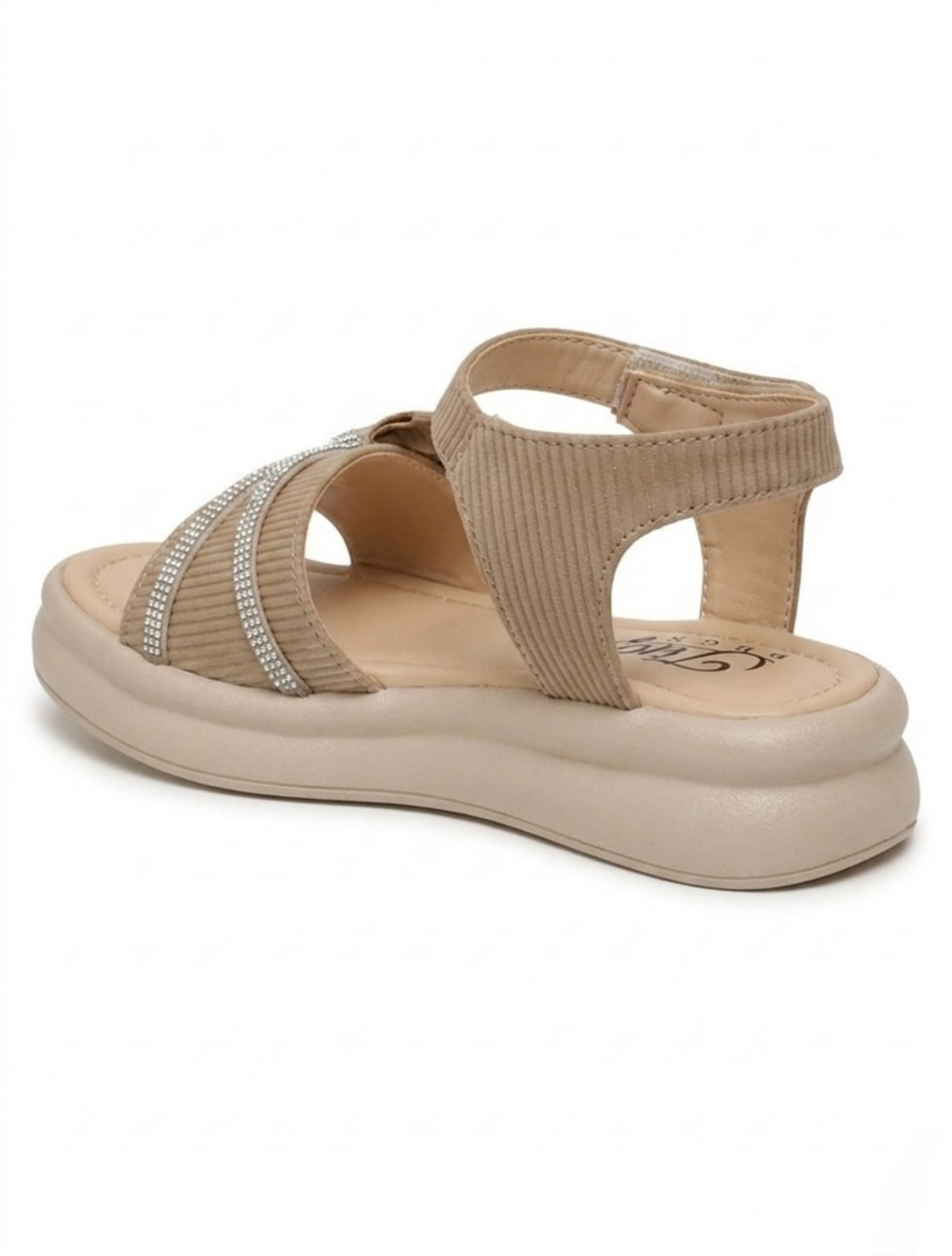Tiny Bugs Girls Party Wear Embellished Sandals - Beige