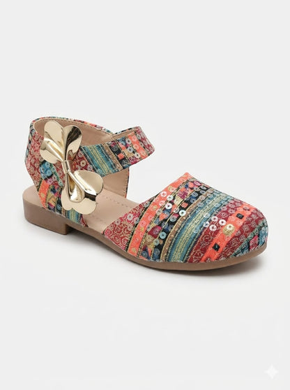 Tiny Bugs Girls Party Wear Sequence Ballerinas Multi Color