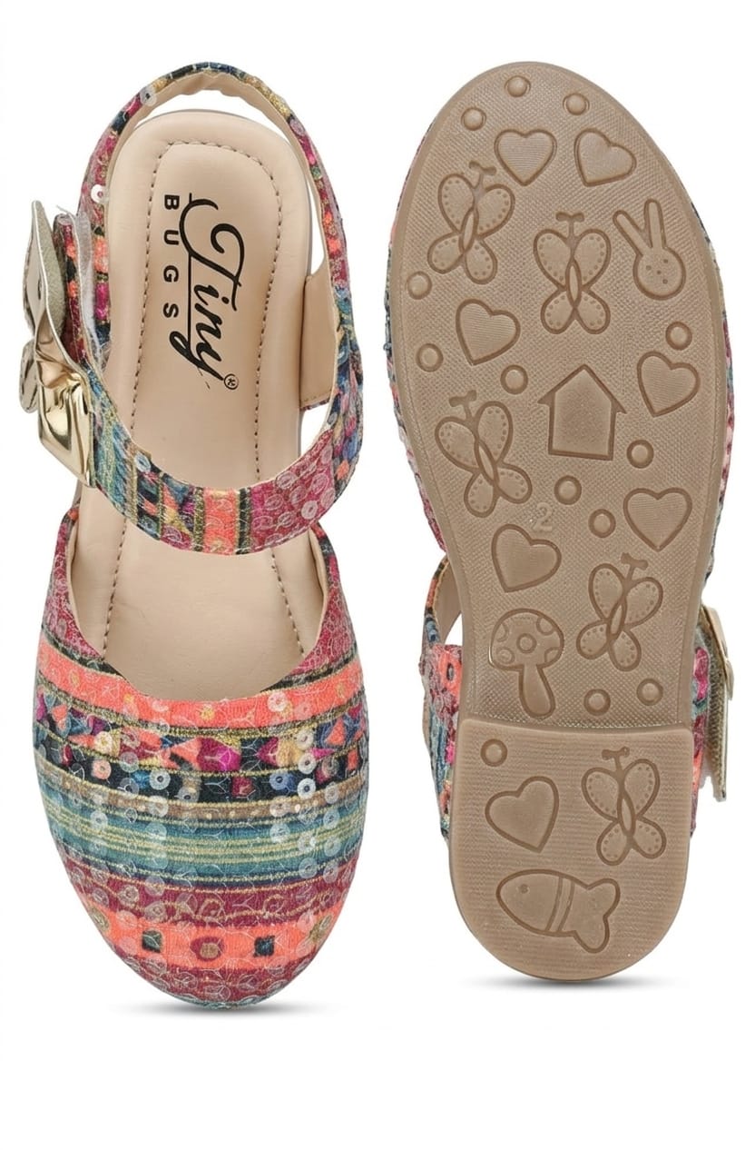 Tiny Bugs Girls Party Wear Sequence Ballerinas Multi Color