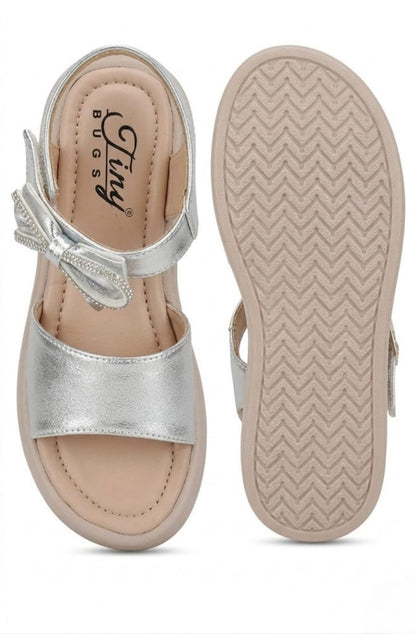 Tiny Bugs Girls Velcro Party Wear Sandals - Silver