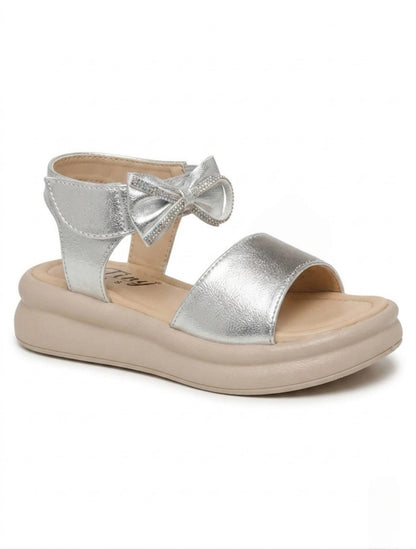 Tiny Bugs Girls Velcro Party Wear Sandals - Silver