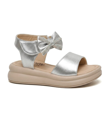Tiny Bugs Girls Velcro Party Wear Sandals - Silver