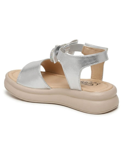 Tiny Bugs Girls Velcro Party Wear Sandals - Silver