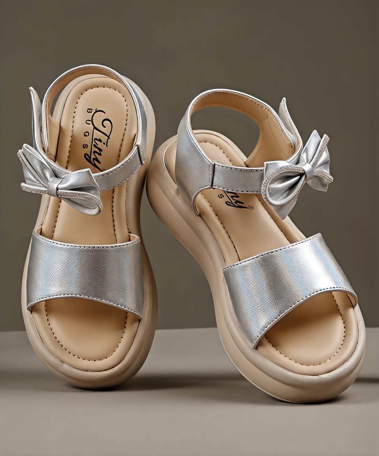 Tiny Bugs Girls Velcro Party Wear Sandals - Silver