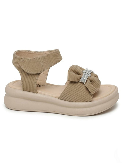 Tiny Bugs Girls Party Wear Embellished Sandals - Beige