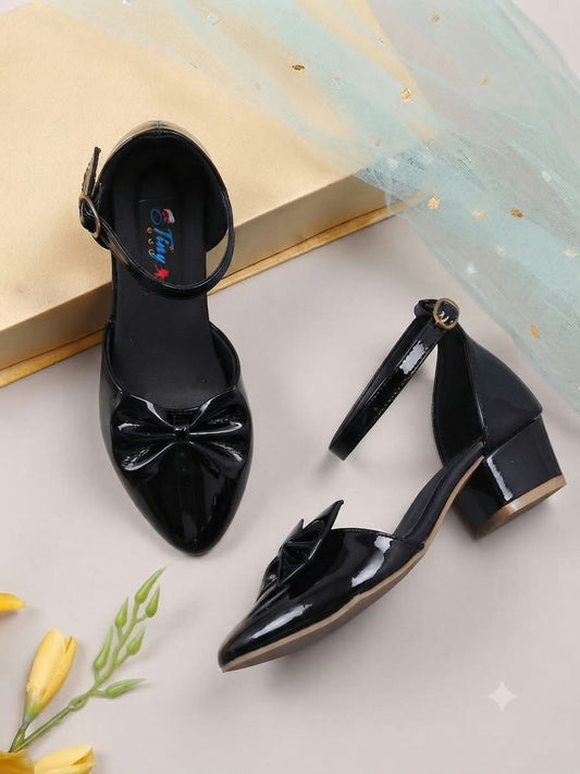 Tiny Bugs Bow Applique Party Wear Ballerinas - Black