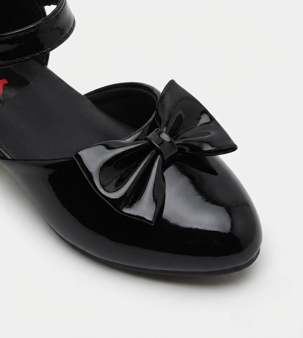 Tiny Bugs Bow Applique Party Wear Ballerinas - Black