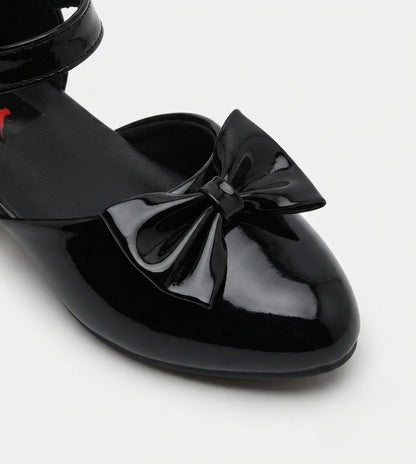 Tiny Bugs Bow Applique Party Wear Ballerinas - Black