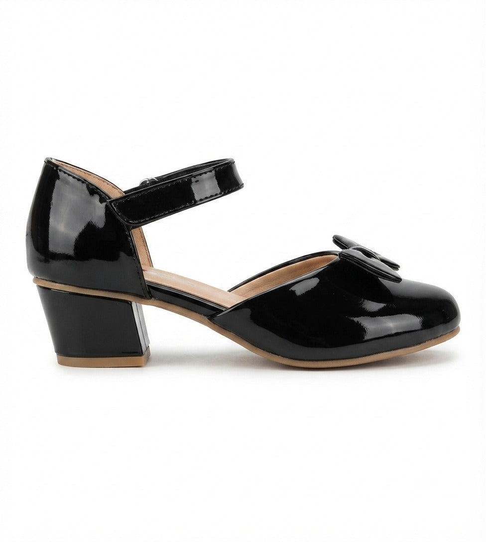 Tiny Bugs Bow Applique Party Wear Ballerinas - Black
