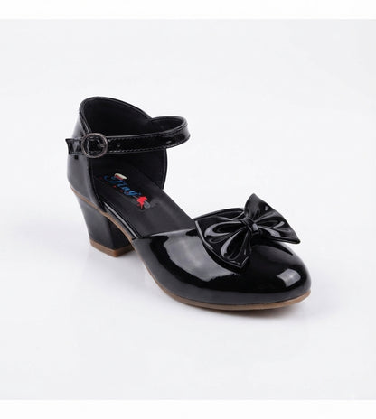 Tiny Bugs Bow Applique Party Wear Ballerinas - Black