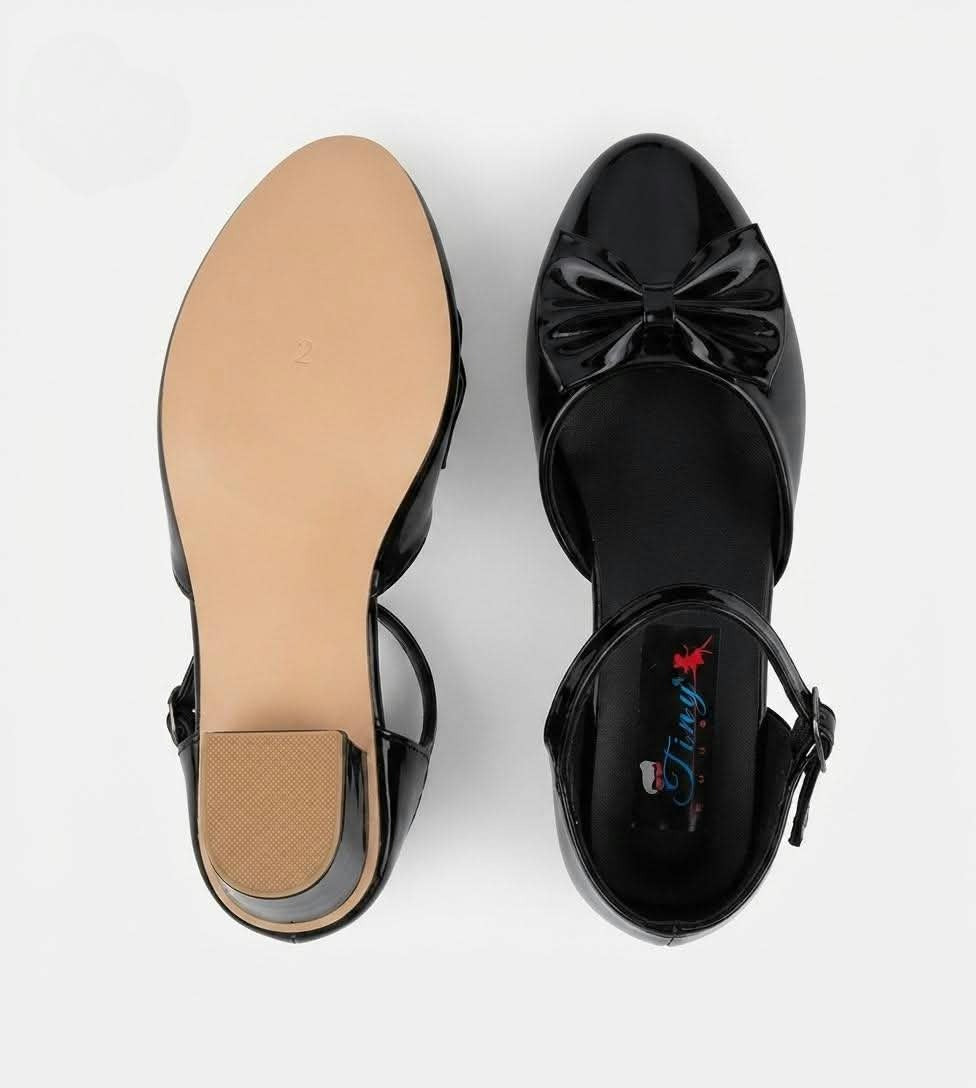 Tiny Bugs Bow Applique Party Wear Ballerinas - Black