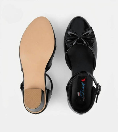 Tiny Bugs Bow Applique Party Wear Ballerinas - Black