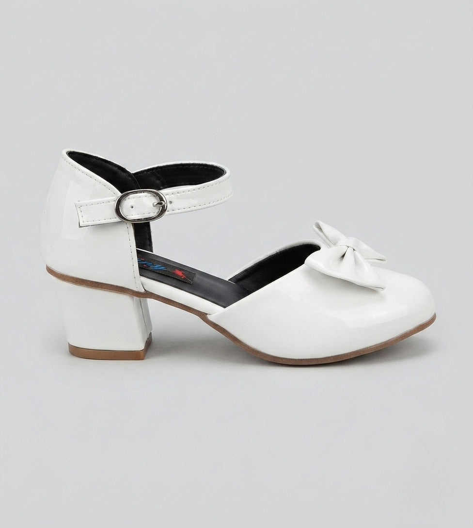 Tiny Bugs  Bow Applique Party Wear Ballerinas - White