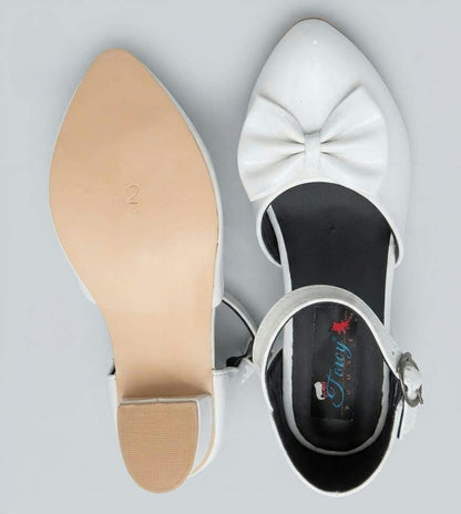 Tiny Bugs  Bow Applique Party Wear Ballerinas - White