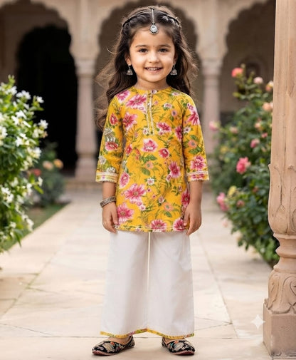 Tiny Bugs Girls Ethnic Kurta Sarara Set - Yellow