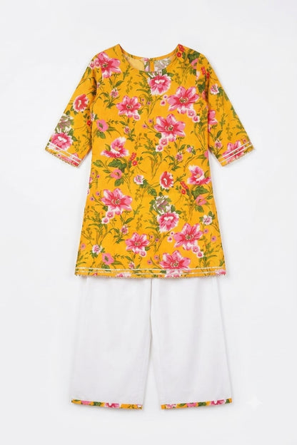 Tiny Bugs Girls Ethnic Kurta Sarara Set - Yellow