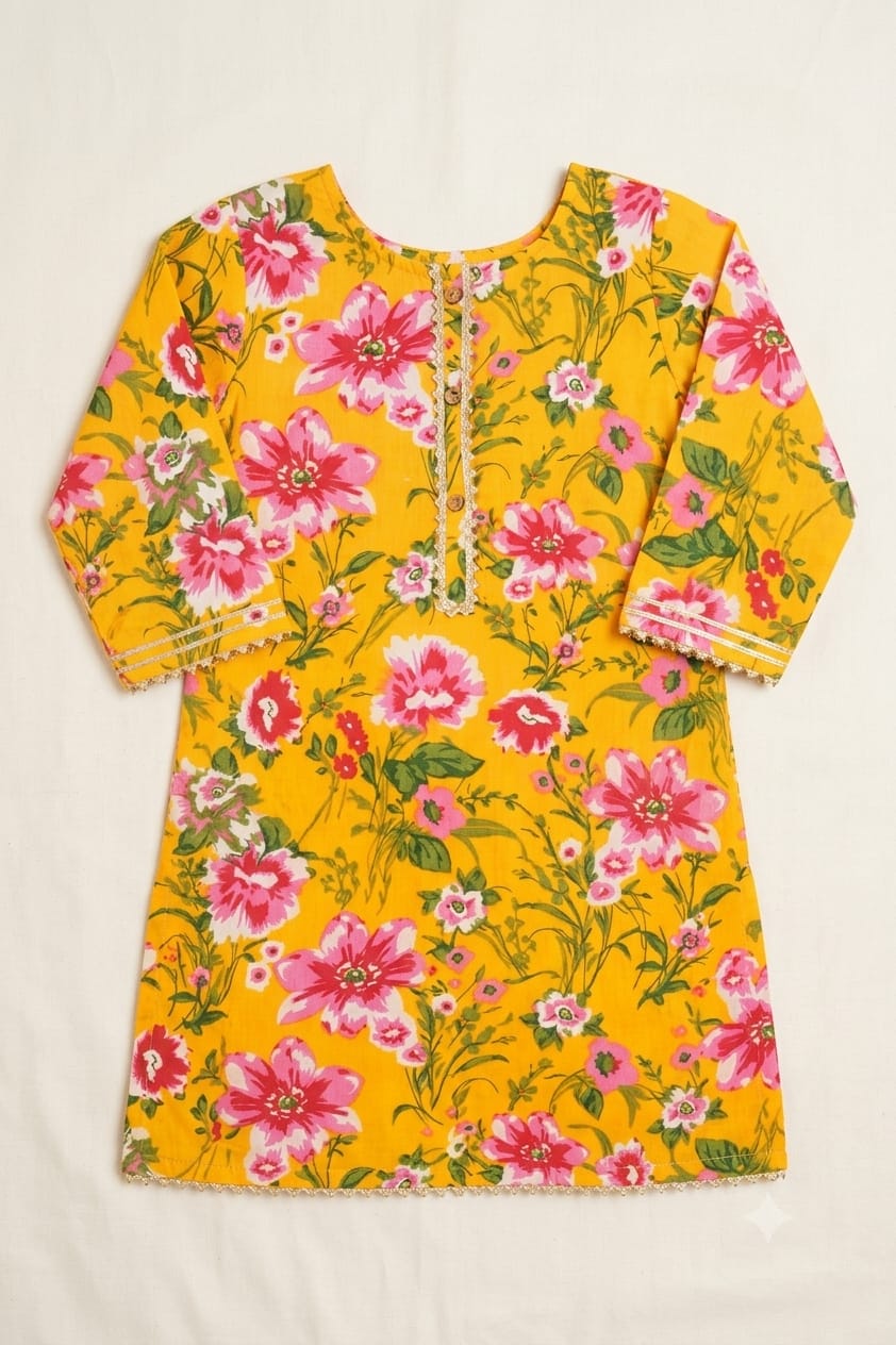Tiny Bugs Girls Ethnic Kurta Sarara Set - Yellow