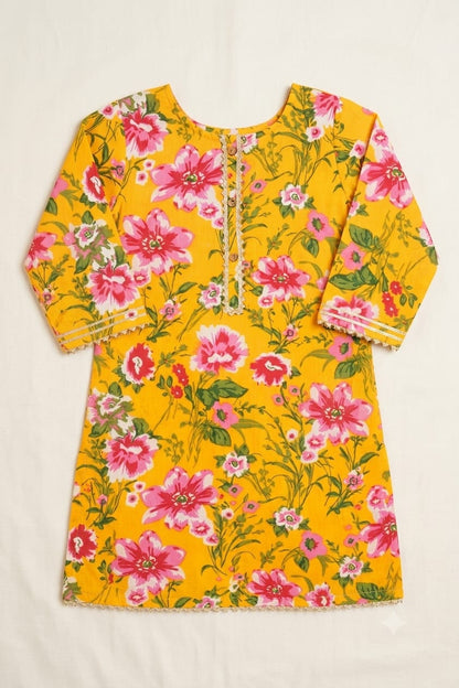 Tiny Bugs Girls Ethnic Kurta Sarara Set - Yellow